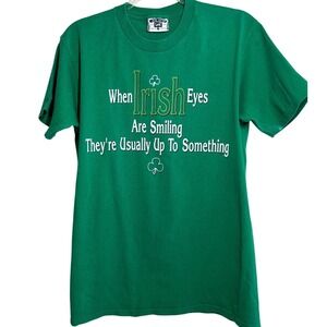 Vintage Lee Irish Eyes Are Smiling Green Graphic T-Shirt Mens Medium Made in USA